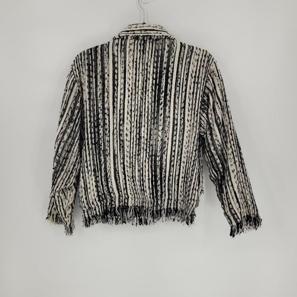 Silver stream womens small black white stripe dot tweed fringe button up jacket - Picture 10 of 11